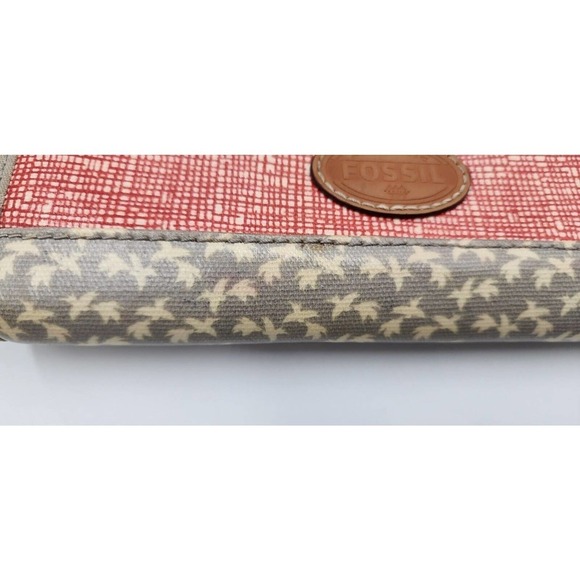 Fossil Long Live Vintage Long Wallet Red Checkered & Birds Zip Around PVC Coated - Picture 4 of 11